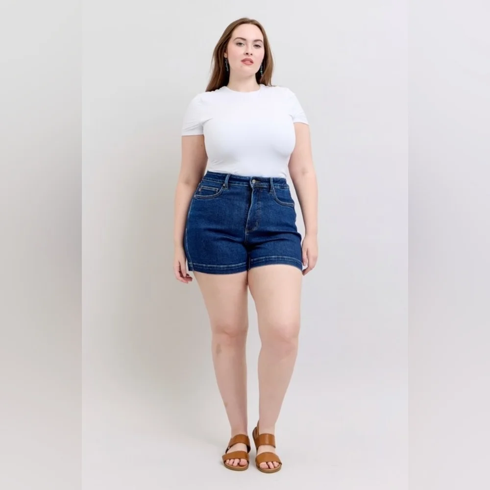 Judy Blue HR Dark Wash Tummy Control Denim Shorts Envelope Pocket Various NEW